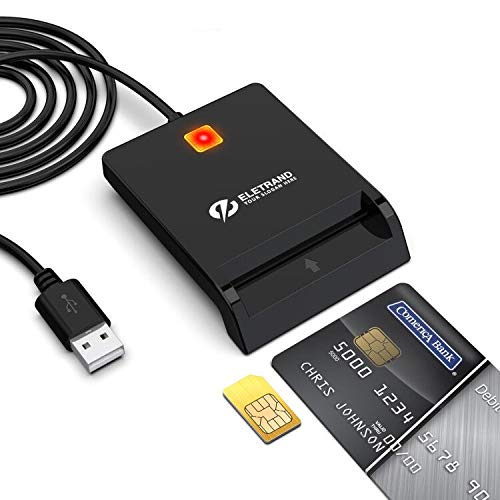 Eletrand USB Chipkartenleser/ SmartCard Reader | Plug & Play | Power/ Status-LED | USB Bus-powered | Windows, Mac OS und Linux kompatibel | Eingebautes 92CM Kabel, Schwarz