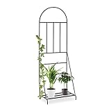 Relaxdays Blumenregal mit Rankgitter,Garten, Balkon, Terrasse, Stahl, Pflanzenständer, HxBxT 200 x 70 x 40 cm, schwarz