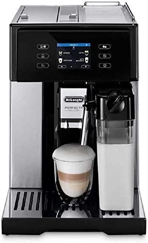 De’Longhi Perfecta Deluxe ESAM 460.80.MB Kaffeevollautomat mit LatteCrema Milchsystem und Kaffeekannenfunktion, Farbdisplay, inkl. Kaffeekanne, Edelstahl/Schwarz