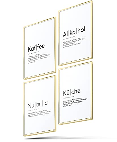 BLCKART Definition Küchen Bilder Poster Set Stilvolle Wandbilder mit Definitionen Esszimmer Wanddeko (Kaffee Küche Alkohol & Nutella, A4 (ohne Rahmen))