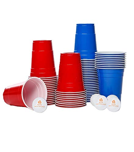 BOPS Bierpongset - 50x Partybecher Rot und Blau + 5 Bälle Trinkspiel Red Cups Beer Pong Partyspiel Plastikbecher - Best of Party Stuff
