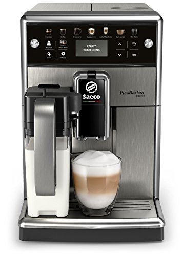 Saeco PicoBaristo Deluxe SM5573/10 Kaffeevollautomat, 12 Kaffeespezialitäten (integriertes Milchsystem, LED Display) Edelstahl