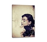 Caro-Art Audrey Hepburn Aquarell Art 90x60cm Portrait Digital Art Beige Rot Leinwandbild auf Keilrahmen Wandbilder