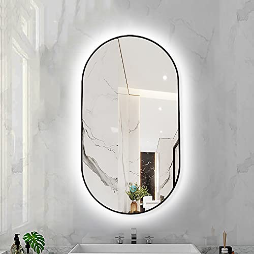 ZYLEDW Ovaler Beleuchteter LED-Badspiegel mit Sensor-Touch-Steuerung, 3-Farben-Dimmfunktion, Wandmontierter LED-Make-up-Spiegel mit Hintergrundbeleuchtung und Rahmen Aus Aluminiumlegierung