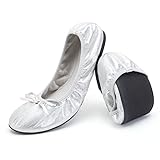 Greatonu Damen Foldable Ballet Flats Comfort Portable Travel Slip on Slipper Shoes Silver EU 40