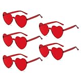 TSHAOUN 5 Paare Herz Sonnenbrille Hippie Brille, Nette Prom-Brille, Randlose Sonnenbrillen in Herzform, Retro Herz Sonnenbrille,Schutz Hippie Herzbrille Aesthetic Heart Glasses Kostümzubehör (Rot)