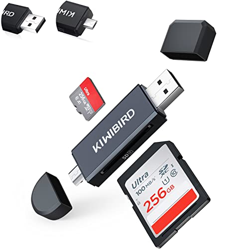 KiWiBiRD SD Micro SD Kartenleser, USB 2.0 Kartenlesegerät, Micro USB OTG Speicherkarten Adapter für SDXC SDHC Micro SDXC Micro SDHC Karten, UHS-I Karte für MACs, Notebooks, Tablets, Android Handy
