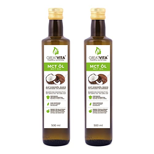 GreatVita MCT Öl auf Kokosölbasis 2x 500 ml C8 & C10 Fettsäuren, Premium Qualität