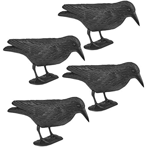 WELLGRO 4 x Vogelschreck - Krähe sitzend - Kunststoff, schwarz
