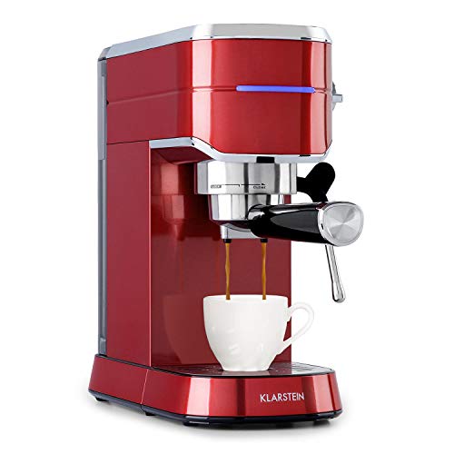 Klarstein Futura Espressomaschine, Siebträgermaschine mit 1450 Watt, 20 bar, Barista-Qualität, Zweifach Ausguss, Fließstopp, Siebträger Kaffeemaschine, Milchaufschäum-Funktion, rot