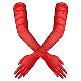 TOYMIS Damen Lange Handschuhe, 1920s Sexy Transparente Handschuhe Elegante Lange Opernhandschuhe Mesh-Tüllhandschuhe Tanzhandschuhe für Kostümparty Halloween-Abend (Rot)