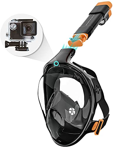 Sportstech CO2-sichere Schnorchelmaske + 180° Anti-Fog-Sichtfeld | Vollmaske Kinder & Erwachsene | Mit Kamera-Halterung für Unterwasserkamera GoPro & Action Cam 4k | Maske schwarz | SNX500 Face Mask