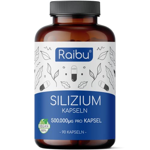 Raibu® Silizium Kapseln hochdosiert - 90 Kapseln für 3 Monate - 500mg organisches Silizium hochdosiert aus Bambusextrakt pro Kapsel - Ohne Zusätze, Herstellung in Deutschland, Vegan