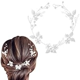 Fairvir Brautschmuck Hochzeit Haarranke, Blume, Goldblatt, strahlende Braut, Seitenkristall, Kopfschmuck, Haarschmuck für Damen und Mädchen (Silber)