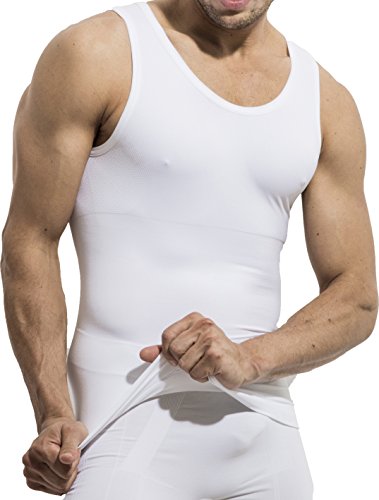 UnsichtBra Shapewear Unterhemd Herren | Body Shaper Funktionsshirt Herren | Bauchweg Kompressionsshirt Herren Weiss Beige Schwarz (sw_7100)(L, Weiss)