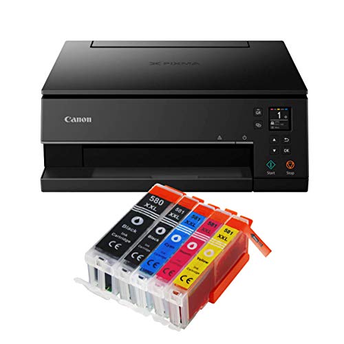 Canon Pixma TS6350 TS-6350 All-in-One 3-in-1 Farbtintenstrahl-Multifunktionsgerät (Drucker, Scanner, Kopierer, USB, WLAN, Apple AirPrint) Schwarz + 5er Set IC-Office XXL Tintenpatronen