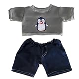 Pinguin-Pullover und Jeans Outfit – Teddybär-Kleidung – Größe: 40 cm, passend für Build a Bear, Grau