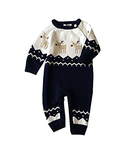 Meridiaga Unisex Neugeborenes Baby Lange Ärmel Christmas Muster Strick Strampler Warme Pullover (60, Blau)