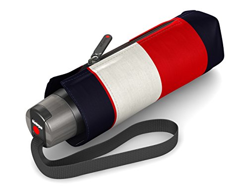 Knirps T.010 Taschenschirm Manual Stripe Red - inkl. Futteral im Schirmdesign - kleines Packmaß - Easy Handling - 100% Polyester - Windkanal getestet - extrem robust, kompakt&komfortabel