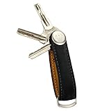 Premium Leder Herren Schlüsselhalter Smart Key Organizer Luxus Schlüssel Etui Holder Schlüsselanhänger Schlüsselbund Ring Fächer Schlüsseltasche Halter Schlüsselkette Accessoire (schwarz)