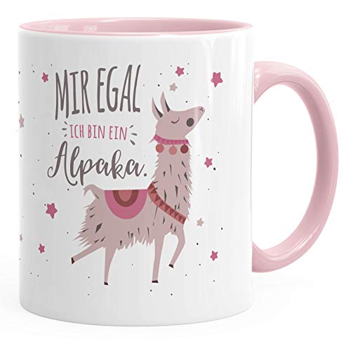 MoonWorks® Kaffee-Tasse mit Spruch Mir egal ich bin ein Alpaka Bürotasse Kaffeebecher inner-rosa Keramik-Tasse