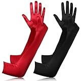 BBTO Lange Rote Schwarze Abendhandschuhe 2 Paar Elastische Elasthan Handschuhe