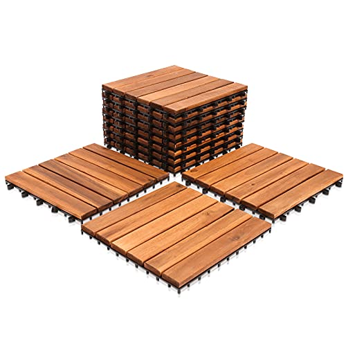 SWANEW Holzfliesen 55-er Kachel Set,5m², geeignet als Terrassenfliesen und Balkonfliesen, aus Akazien Holz, 30x30 cm, für Garten Terrasse Balkon