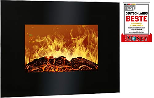 Bomann EK 6020 CB Elektrischer Kaminofen mit Flammensimulation und Heizlüfterfunktion, Multifunktionsdisplay, Steuerung per Fernbedienung, Wandmontage, schwarz