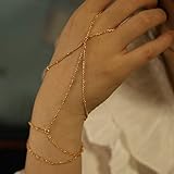 Yienate Modisches mehrlagiges Quasten-Armband, Fingerring-Armband, geschichtetes Armband, Handbündel, Sklaven-Armband für Frauen und Mädchen (Gold)