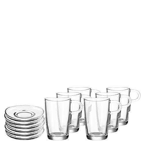 Leonardo Latte Macchiatobecher + Untere Loop, 6 Kaffee-Gläser inklusive 6 Unter-Tassen, 365-ml Füllvolumen,12-teilig, 032834