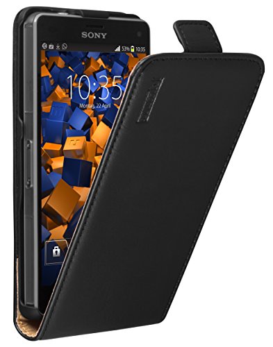mumbi Echt Leder Flip Case kompatibel mit Sony Xperia Z3 Compact Hülle Leder Tasche Case Wallet, schwarz