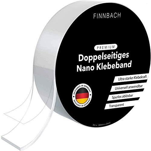Premium Nano Tape [3 Mtr] Doppelseitiges Klebeband | Nanotape doppelseitig Extra Stark transparent | Kleber spurlos ablösbar und wiederverwendbar | waschbar und rutschfest