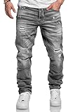 Amaci&Sons Herren Jeans Regular Straight Fit Denim Hose Destroyed 7984 Grau (Patches) W32/L32