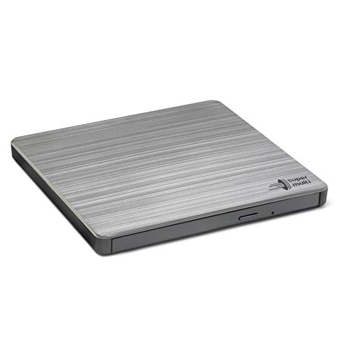 Hitachi-LG 150938 GP60 Externes CD/DVD Laufwerk, Portabler Slim Brenner, USB 2 (3.0 kompatibel), TV-Anschluss, M-DISC Support, 8 x Schreibgeschwindigkeit, Windows 10 & Mac OS kompatibel, Silber