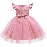 TTYAOVO Baby Mädchen Tüll Geburtstagsfeier Kleid Prinzessin Tutu Bogen Ballkleid Größe(90) 12-24 Monate 751 Rosa