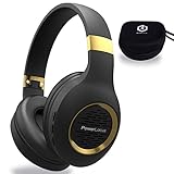 PowerLocus Bluetooth Kopfhörer Over Ear, Kabellose Kopfhörer Faltbarer mit Mikrofon,Hi-Fi-Stereo tiefer Bass,weicher Ohrenschützer kabelloses & kabelgebundenes Headset für Handy,Tablet,PC-Schwarz/Gold