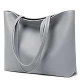 MEEGIRL Damen Henkeltaschen, Einfache Handtaschen PU Leder Tote Shopper Bag für Arbeit, Schule, Einkauf mit Reißverschluss und Innentasche (Grau)