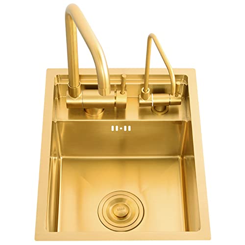 SUS304 Edelstahl-Bar-Waschbecken, goldfarbener Balkon, handgefertigter Mini-Pool, multifunktionales Einzelbecken, RV-Waschbecken mit Wasserhahn-Set, Drop-In oder Unterbau