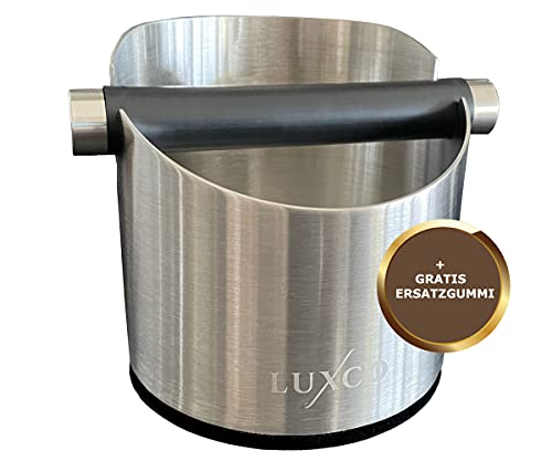 LUXCO Design Abschlagbehälter - Abklopfbehälter für Siebträger - aus Edelstahl - Ideal für Ihre Siebträgermaschine - Knock Box - Inkl Ersatz Ummantelung - Barista Zubehör zum Kaffeesatz sammeln