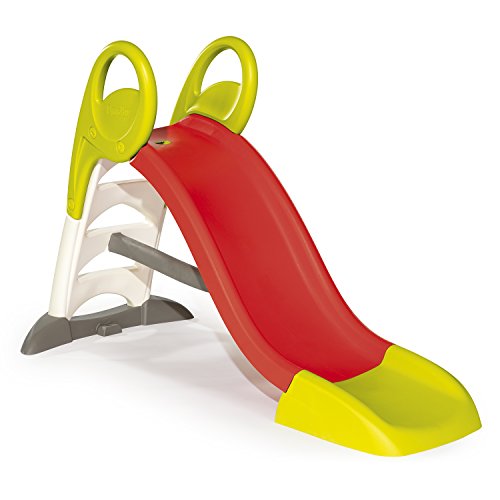 Smoby 310262 – KS Rutsche – kompakte Kinderrutsche mit Wasseranschluss, 1,5 Meter lang, mit Rutschauslauf, Verstrebung, Haltegriffen, für Kinder ab 2 Jahren, Weiß / Rot / Gelb
