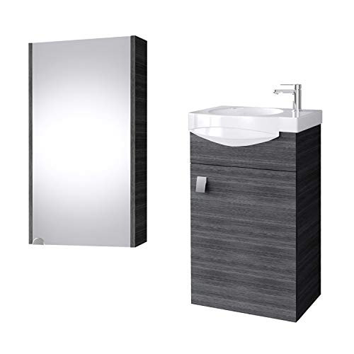 Planetmoebel Badmöbel Set Gäste WC Waschtischunterschrank Keramikwaschbecken Spiegelschrank 40cm (Anthrazit)