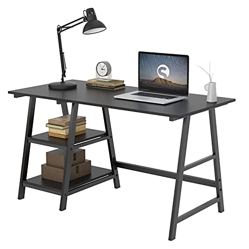 soges Schreibtisch 120×60cm Computertisch Büromöbel PC Tisch Bürotisch Arbeitstisch aus Holz und Stahl, mit 2 Ablagen, Schwarz Tplus-BK