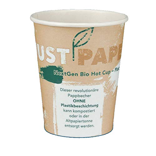 1000 Bio Kaffeebecher Coffee to go Becher Just Paper kompostierbar ohne PLA oder PE Besch. versch. Größen - Inkl. Verpackungslizenz in D (8oz 200ml Ø80mm)