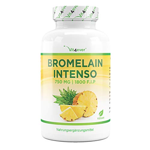Bromelain Intenso - 750 mg (1800 F.I.P) - 120 magensaftresistente Kapseln (DRcaps®) - Natürliches Verdauungsenzym aus Ananas-Extrakt - Laborgeprüft - Vegan - Hochdosiert