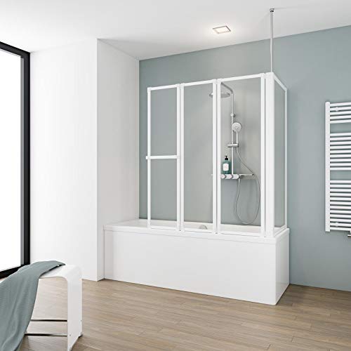 Schulte Badewannenfaltwand Komfort mit Seitenwand, alpinweiß, ESG Echtglas klar hell, D1570 04 50