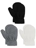 Geyoga 3 Paar Winter Kinder Strickhandschuhe Kleinkind Fäustlinge Warme Gestrickte Kinder Handschuhe (Dunkle Farbe, 1-4 Jahre)