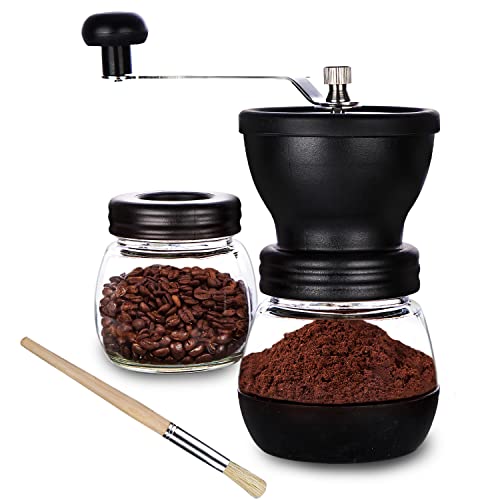 PARACITY Kaffeemühle mit Keramikmahlwerk, Kaffeemühle manuell, mit 2 Gläsern (je 11 oz) Edelstahlgriffe, Kaffeemühle für Filterkaffee, Espresso, French Press
