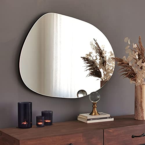 Gozos Moderner Industrial Denia Spiegel - Wandspiegel mit hölzerner Unterseite und inklusive Montagematerial - Maße 75 x 55 x 2,2 cm - Asymmetrischer Spiegel ideal als Dekorationsobjekt