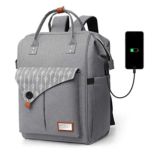 Rucksack Damen, Laptop Rucksack für 15.6 Zoll Laptop Schulrucksack mit USB Ladeanschluss für Arbeit Wandern Reisen Camping, für Mädchen, Oxford, 20-35L Grau