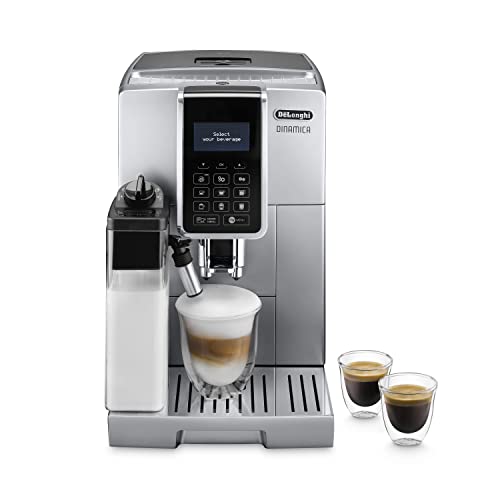 De'Longhi Dinamica ECAM 350.75.S Kaffeevollautomat mit LatteCrema Milchsystem, Cappuccino und Espresso und auf Knopfdruck, Digitaldisplay, 2-Tassen-Funktion, Großer 1,8 Liter Wassertank, Silber